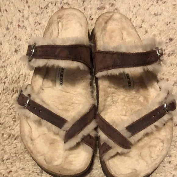 Birkenstock Brown Fuzzy Sandals - Picture 2 of 6
